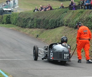 Shelsley Hamish Bibby & Mia on the line in Bill Tuer's racer